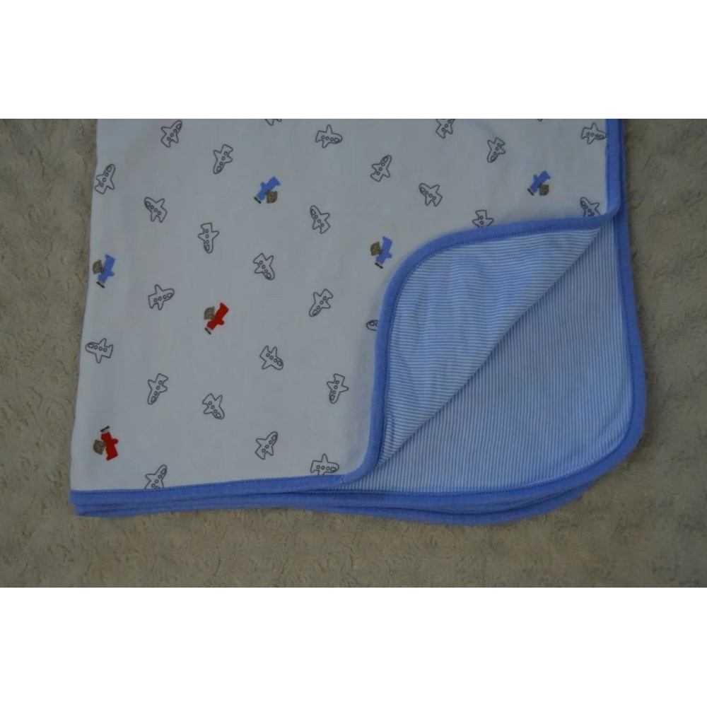Child of Mine by Carter's Monkey Airplane Baby Blanket Blue White Red Stripes
